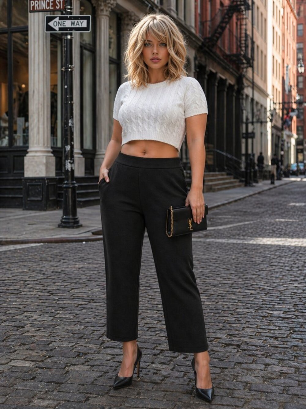 Naadam Cashmere High Fashion Cropped Pants High-Waist Straight Leg Black Size XL